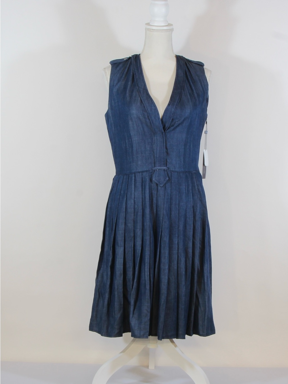 Tommy Hilfiger Navy Blue Sleeveless Pleated Denim Midi Dress NWT